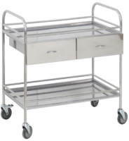 Столик манипуляционный передвижной из нержавеющей стали с бортиками, с двумя полками и двумя выдвижными ящиками - fgospostavki.ru - Королёв