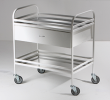 Столик манипуляционный передвижной металлический с бортиками, с двумя полками и выдвижным ящиком - fgospostavki.ru - Королёв